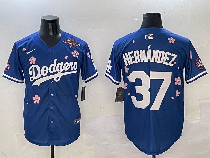 Men Los Angeles Dodgers 37 Hernandez Blue Sakura Edition 2025 Nike MLB Jersey style 5